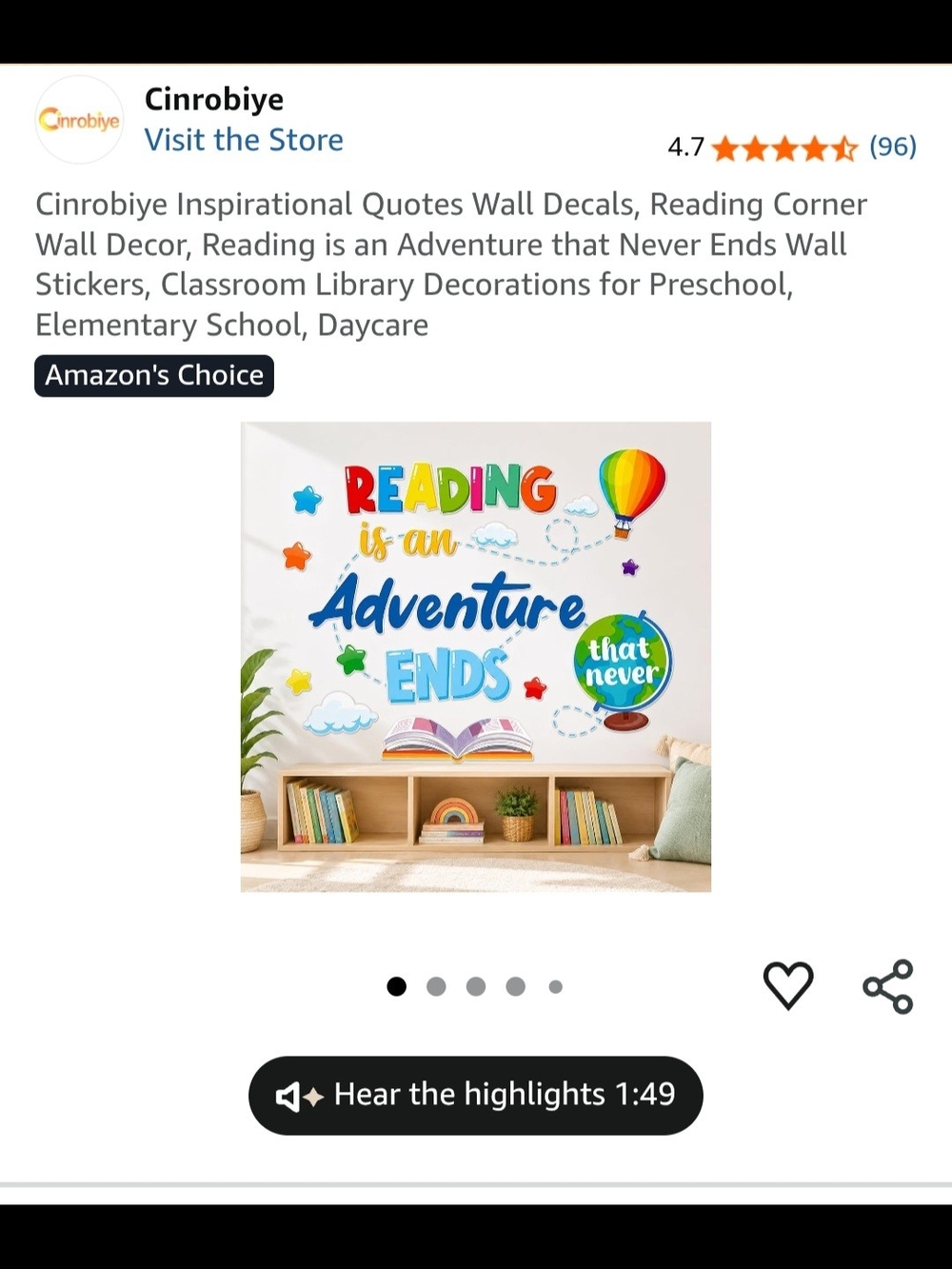 Multicolor "Reading is an Adventure" Wall Decal